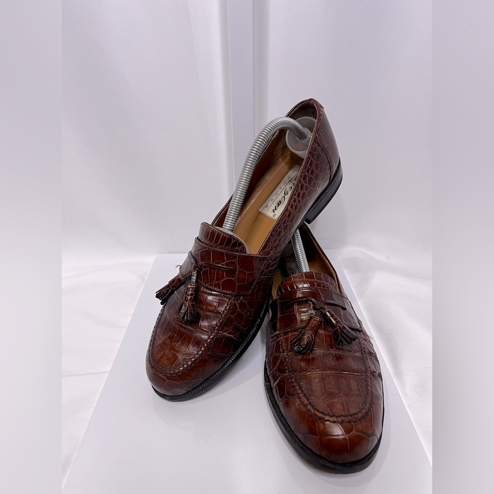 Mezlan Platinum Paterno Genuine Crocodile Tassel Loafers –Made in Spain–Size 9.5